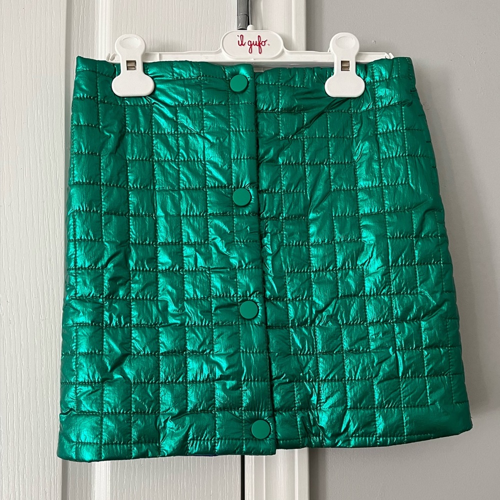Maison Mangostan metallic green quilted skirt